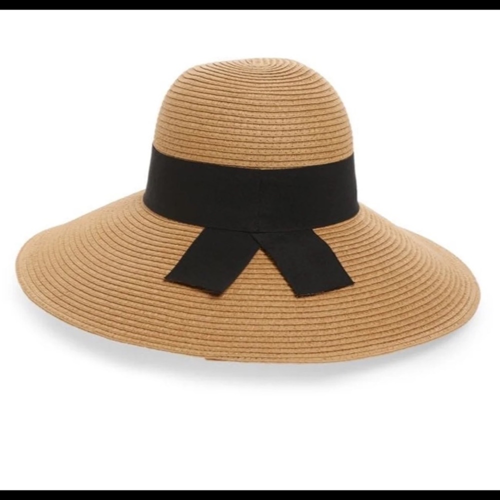 nordstrom straw floppy hat with black ribbon